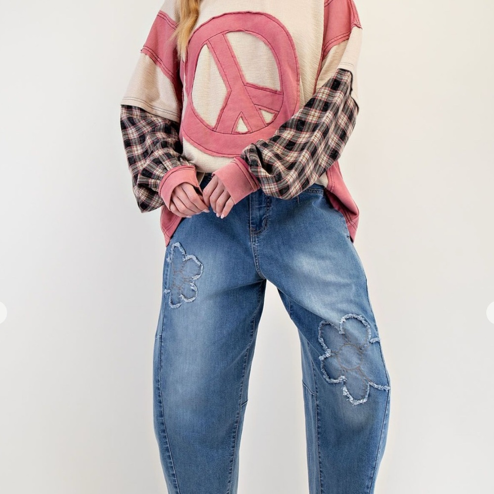 Easel Pink and Beige Peace Sign Sweater - Picture 2 of 5